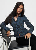 Theroux Long Sleeve Top Navy Pinstripe