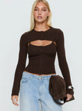 Camira Keyhole Two Piece Long Sleeve Top Brown