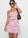 Juicie Strapless Mini Dress Pink White Stripe