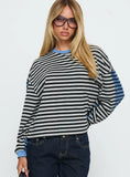 Taysha Long Sleeve Top Black Grey Stripe