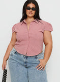 Float Away Button Up Top Red Check Curve
