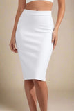 Pencil High Waist Bandage Knee Length Skirt White Pearl