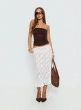 Toscani Lace Frill Midi Skirt White