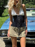 Dreamfields Lace Up Corset Top Dark Denim White