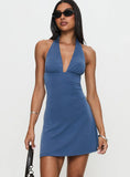 Tinisie Halter Mini Dress Slate Blue Tall