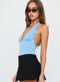 Mallary Halter Bodysuit Blue Polka