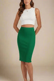 Pencil High Waist Bandage Knee Length Skirt Emerald Green