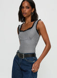Trustfund Lace Trim Bodysuit Black White Check