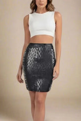 High Waist Metallic Leather Mini Skirt Classic Black