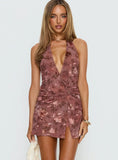Reilley Plunge Neck Playsuit Mauve Floral