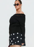 Breiann Lace Off Shoulder Long Sleeve Top Black Curve