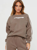 Princess Polly Crew Neck Sweatshirt Stripe Taupe White