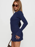 Osment Long Sleeve Knit Mini Dress Navy