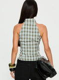 Daleia Sleeveless Collared Top Blue Check