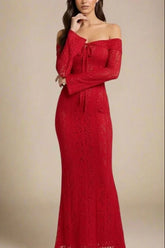 Rose Long Sleeve Bodycon Maxi Dress Lipstick Red Sale