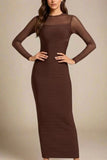 Robin Long Sleeve Bandage Maxi Dress Tan Brown