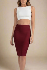 Pencil Bandage Knitted Knee Length Skirt Red Wine