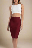 Pencil Bandage Knitted Knee Length Skirt Red Wine