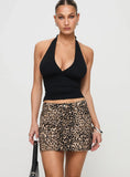 Nickei Denim Mini Skirt Leopard Petite