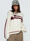 Star Track Graphic Jumper Cream Red