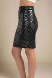 High Waist Leather Pencil Skirt Mini Length Crocodile Black