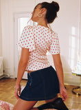 Adrienna Flutter Blouse White Red