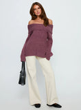 Snowie Off Shoulder Knit Sweater Burgundy