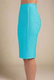 Pencil High Waist Bandage Knee Length Knitted Skirt Turquoise Blue
