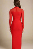 Robin Long Sleeve Bandage Maxi Dress Lipstick Red