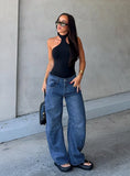 Normana Mid Rise Cropped Barrel Jeans Mid Blue Wash