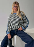 Taysha Long Sleeve Top Black Grey Stripe