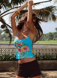 Palm Dreams Beaded Graphic Tank Top Blue