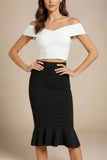 Cindy Bandage Off Shoulder Crop Top White Pearl