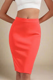 Pencil High Waist Bandage Knee Length Skirt Lipstick Red