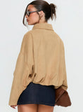 Enlightened Faux Suede Bomber Jacket Beige