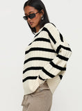 Elenita Wide Neck Knit Sweater Black White