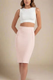 Pencil Bandage Knitted Knee Length Skirt Cream