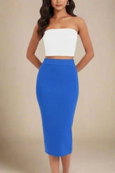 Pencil High Waist Bandage Midi Skirt Royal Blue