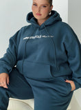 Princess Polly Hooded Sweatshirt Block Cursive Text Slate Curve