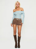 Back With Love Off Shoulder Long Sleeve Top Blue