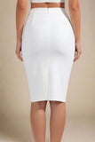 Pencil High Waist Bandage Knee Length Skirt White Pearl