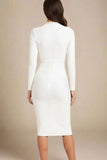 Brooke Long Sleeve Bandage Midi Dress White Pearl