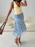 Summer Rain Asymmetrical Midi Skirt Blue