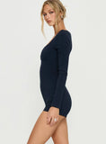 Snoozy Sleep Button Up Rib Playsuit Navy