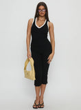 Baseline V Neck Rib Tank Top Black White