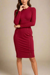 Dee Long Sleeve Bandage Dress Red Wine