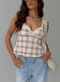 Pretty It Up Tie Detail Top Beige Check