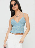 Marilou Shirred Top Blue Stripe