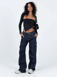 Paige Mid Rise Baggy Cargo Jeans Dark Wash