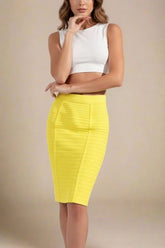 Pencil Bandage Knitted Knee Length Skirt Sun Yellow